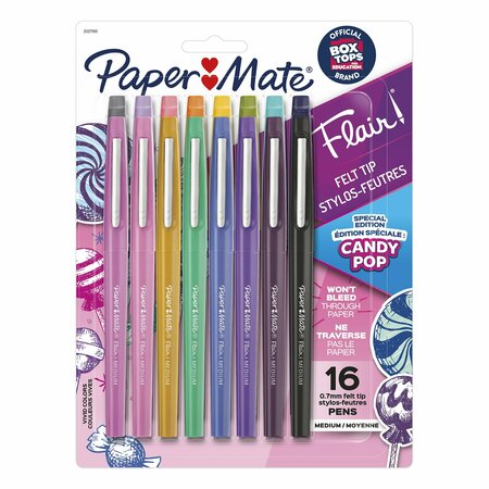 PAPER MATE Flair Felt Tip Pens, Medium Point, Candy Pop Pack, 0.7mm, 16 Assorted Colors, 16PK 2027189